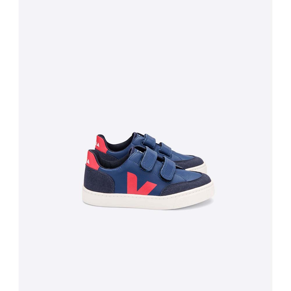 Navy Kids\' Veja V-12 LEATHER Sneakers | AU 874VRW